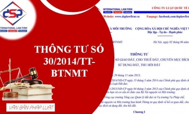 THÔNG TƯ 30/2014/TT-BTNMT HỒ SƠ GIAO ĐẤT, CHO THUÊ ĐẤT, CHUYỂN MỤC ĐÍCH SỬ DỤNG ĐẤT, THU HỒI ĐẤT Hoàng Thịnh Luật