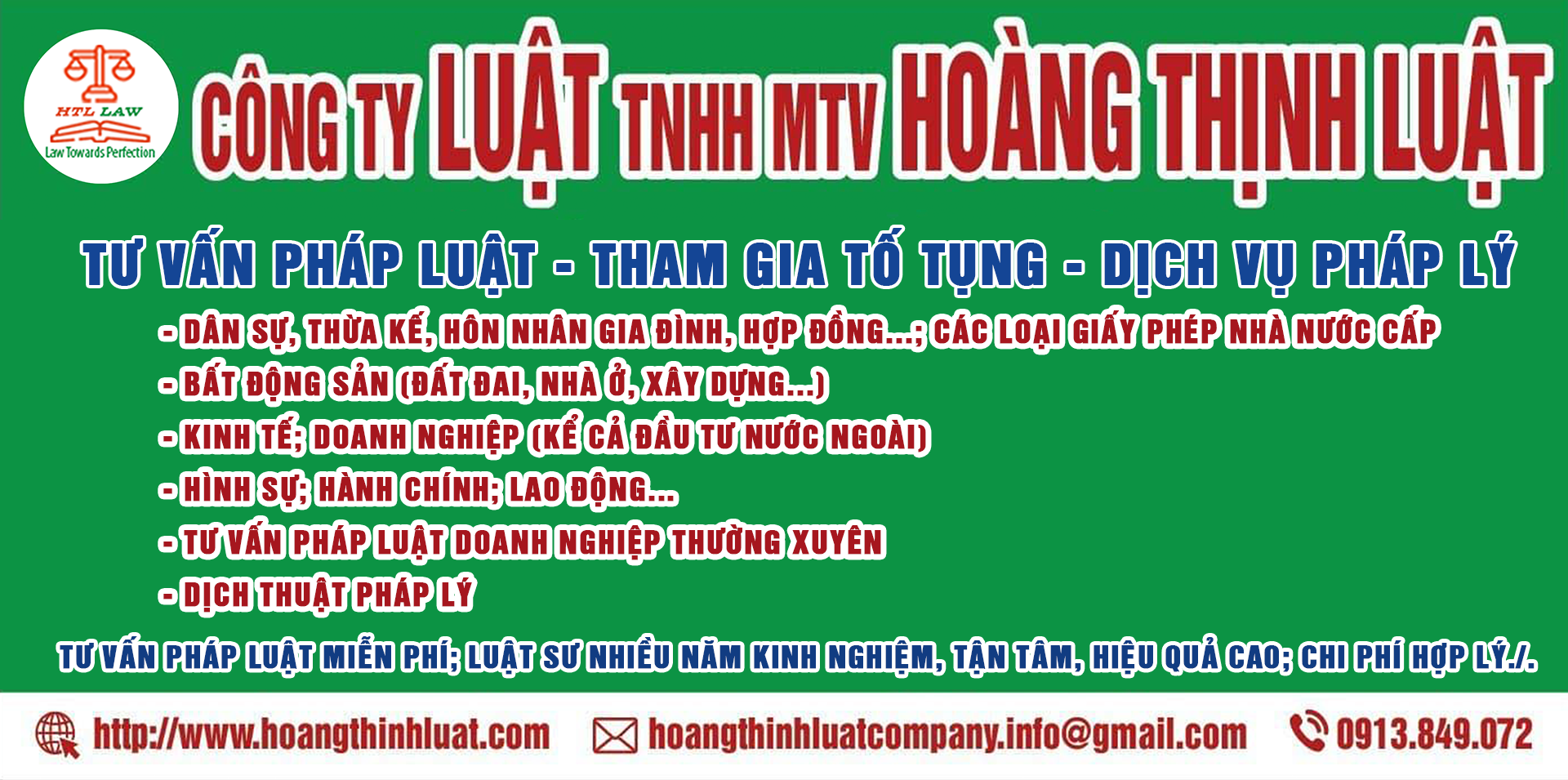 Bảng dịch vụ của công ty luật Hoàng Thịnh Luật