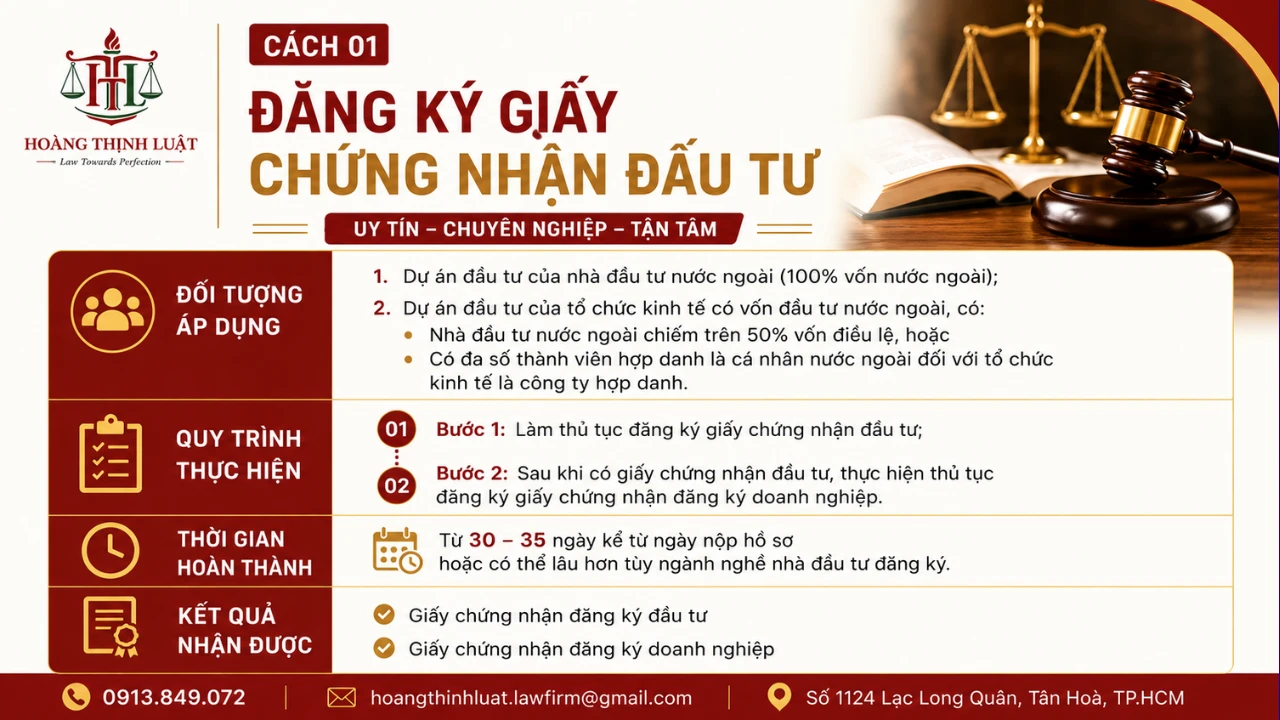 Cách 01: Đăng ký giấy chứng nhận đầu tư Cách 01: Đăng ký giấy chứng nhận đầu tư