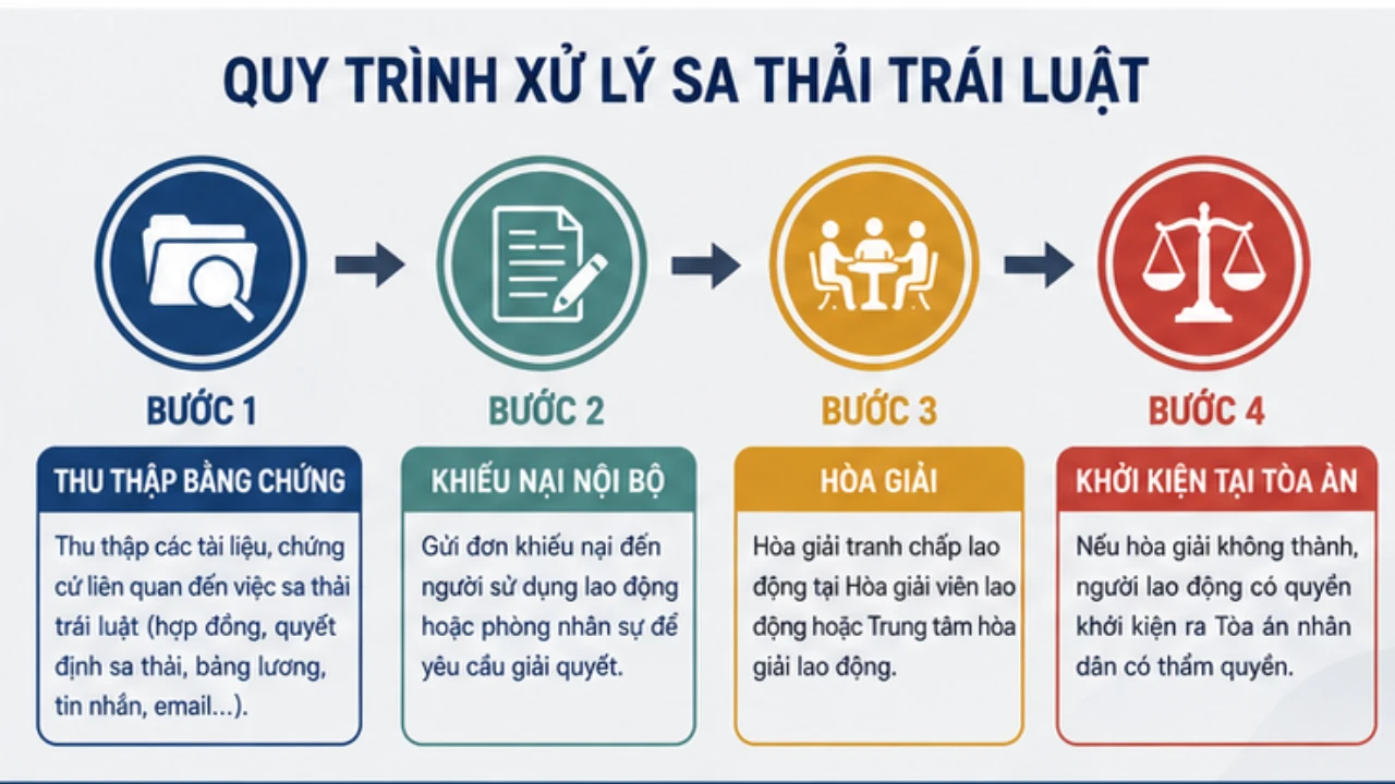 Quy trình sa thải trái luật xử lý thế nào từng bước theo pháp luật lao động