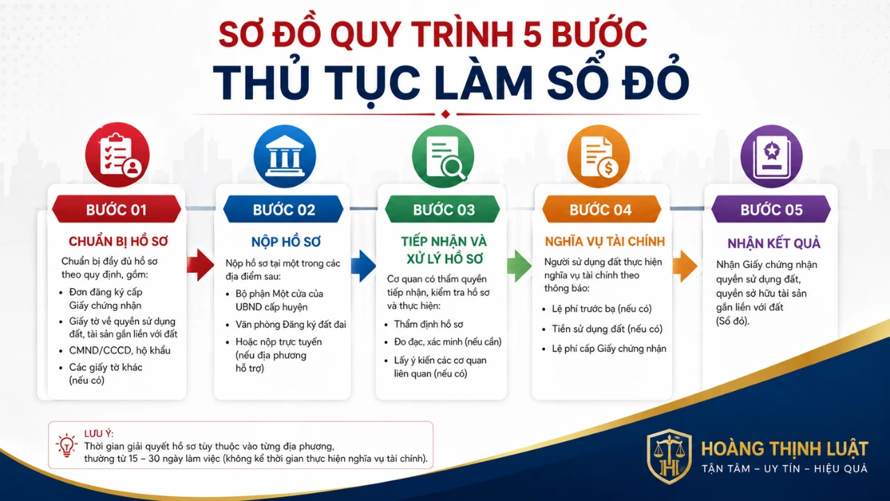 Quy trình 5 bước thủ tục làm sổ đỏ chuẩn theo pháp luật đất đai 2024