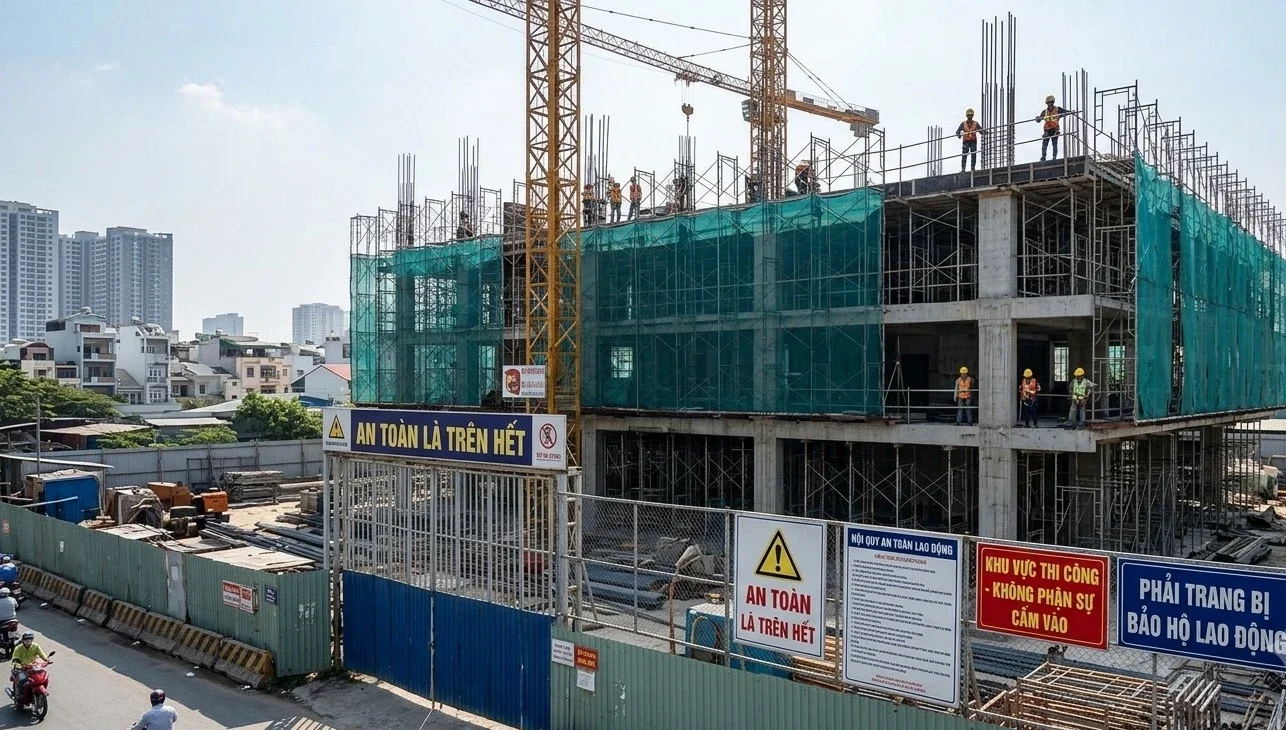 Giai đoạn thi công tiềm ẩn nhiều rủi ro pháp lý dự án xây dựng liên quan đến an toàn lao động và vi phạm quy hoạch